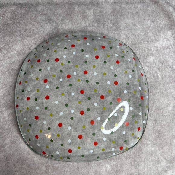 The Pampered Chef Holiday Dots Square Bowl 9.75" Glass Christmas #3010 - Picture 4 of 5
